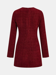 Metal Buckle Tweed Mini Dress