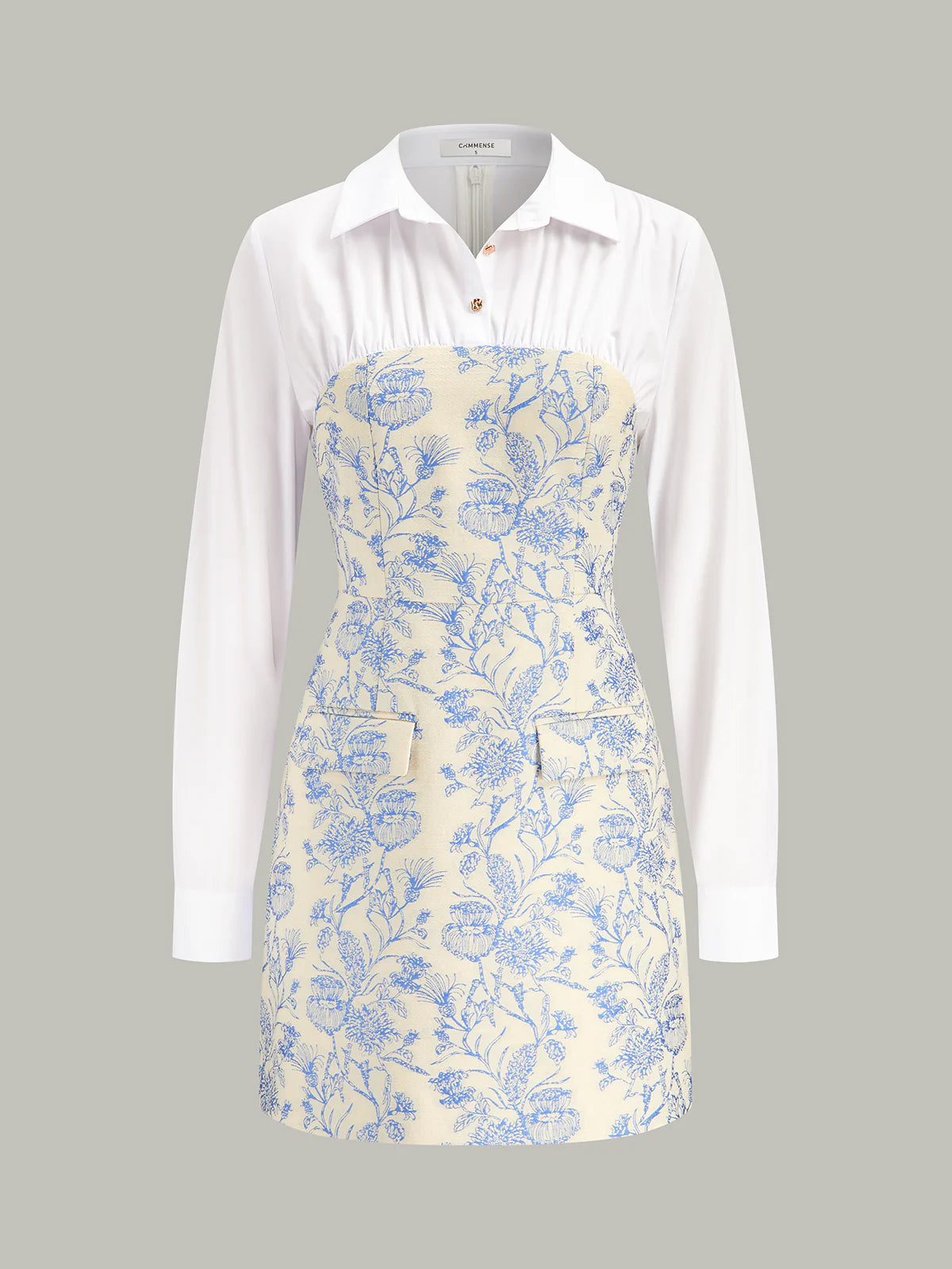 Shirt Collar Floral Jacquard Mini Dress