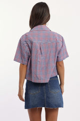Blue Check Relaxed Shirt Short Sleeve Collared
