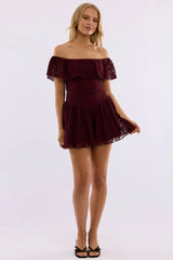 Red Off Shoulder Playsuit Lace
