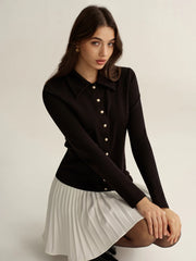 Contrast Pleated Hem Collared Mini Dress