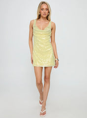 Desi Cowl Neck Mini Dress Yellow Shimmer