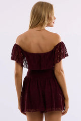 Red Off Shoulder Playsuit Lace