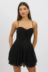 Black Fit And Flare Dress Strapless Corset Waist