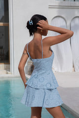 Sunlit Daisy Mini Dress in Blue