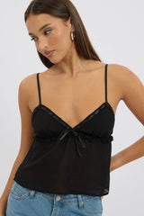 Black Lace Tape Cami Sleeveless Sweetheart Satin