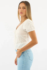White Tie Up Top Short Sleeve Eyelet