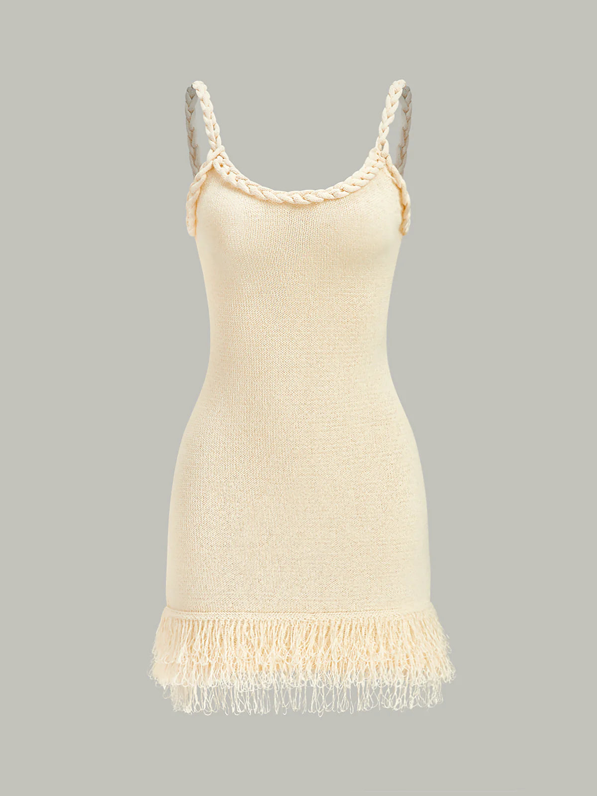 Braided Rope Strap Fringe Hem Sweater Dress