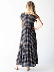 Berkley Maxi Dress - Navy Tan Plaid