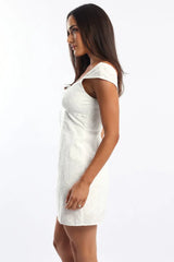 White Mini Dress Ribbon Detail Eyelet Fabric