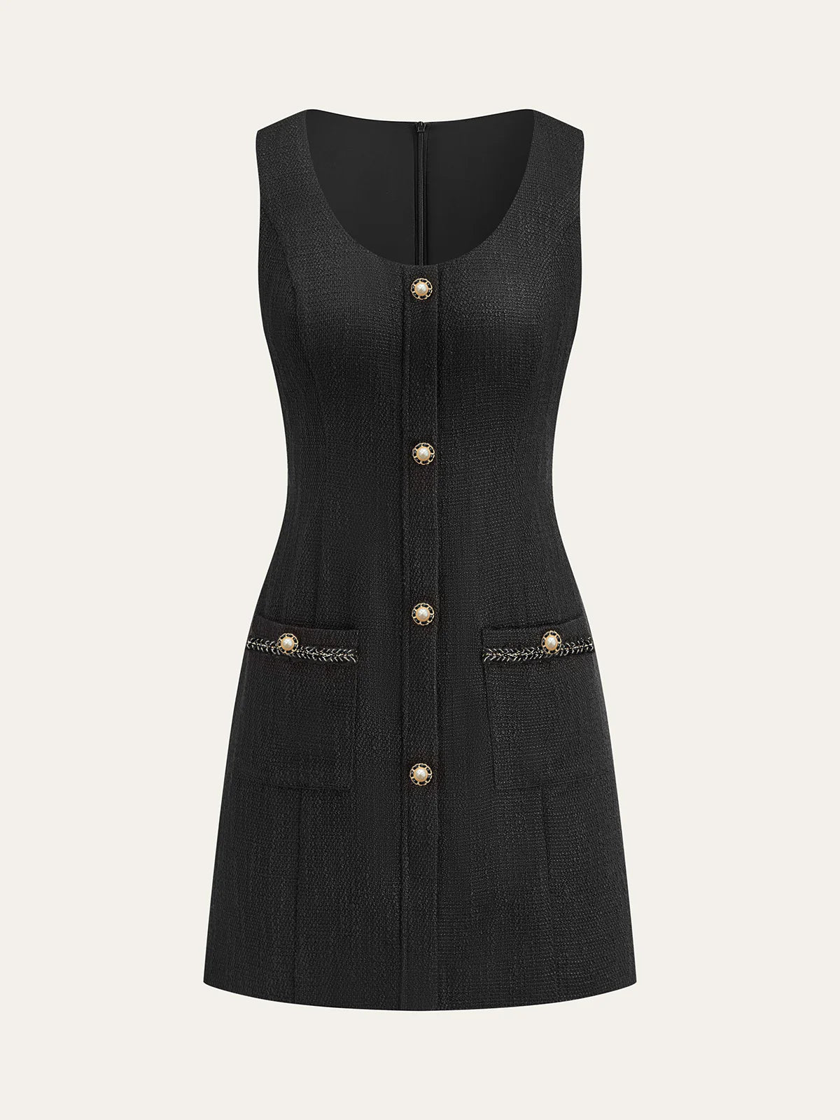 Tweed Sleeveless Button Mini Dress