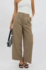 Beige Tailored Pants Mid Rise