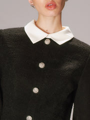 Contrast Collar Tweed Mini Dress