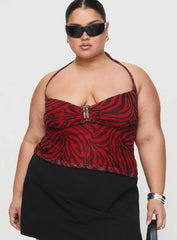 Cielo Mesh Halter Top Red Zebra Curve