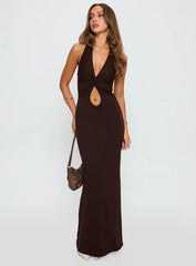 No Hard Feelings Twist Maxi Dress Brown