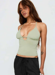 Norwalk Plunge Neck Top Sage