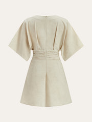 Cotton & Linen Ruched Button Detail Mini Dress