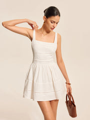 Cotton Lace Trim Square Neck Dress