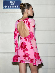 Romance Floral Backless Mesh Dress