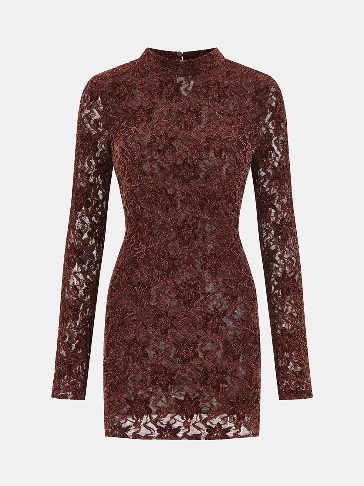 Lace-Jacquard Long-Sleeve Mini Dress