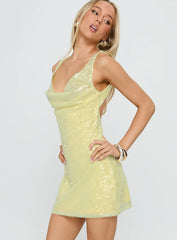 Desi Cowl Neck Mini Dress Yellow Shimmer