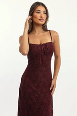 Red Maxi Dress Lace Satin Tape