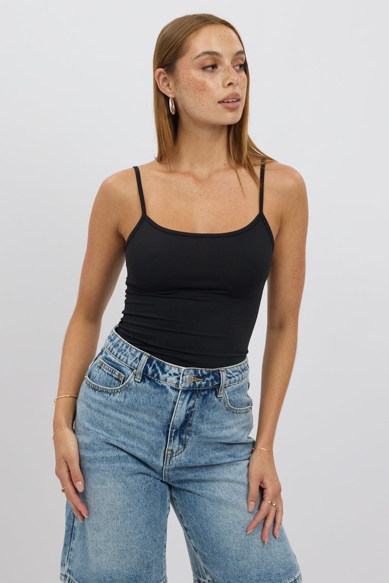 Black Cami Top Thin Strap Supersoft