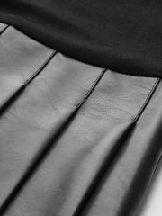 Faux Leather Pleated Panel Long Sleeve Dress