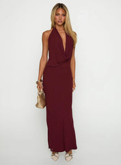 Vortexa Halter Maxi Dress Currant
