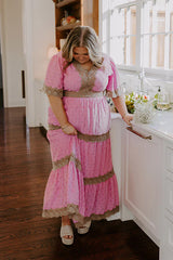 Key To My Heart Lace Maxi Dress in Pink Curves