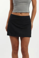Black Mini Skort High Rise Pocket Detail Tailored