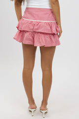 Red Check Skort Skirt Frilled Hem