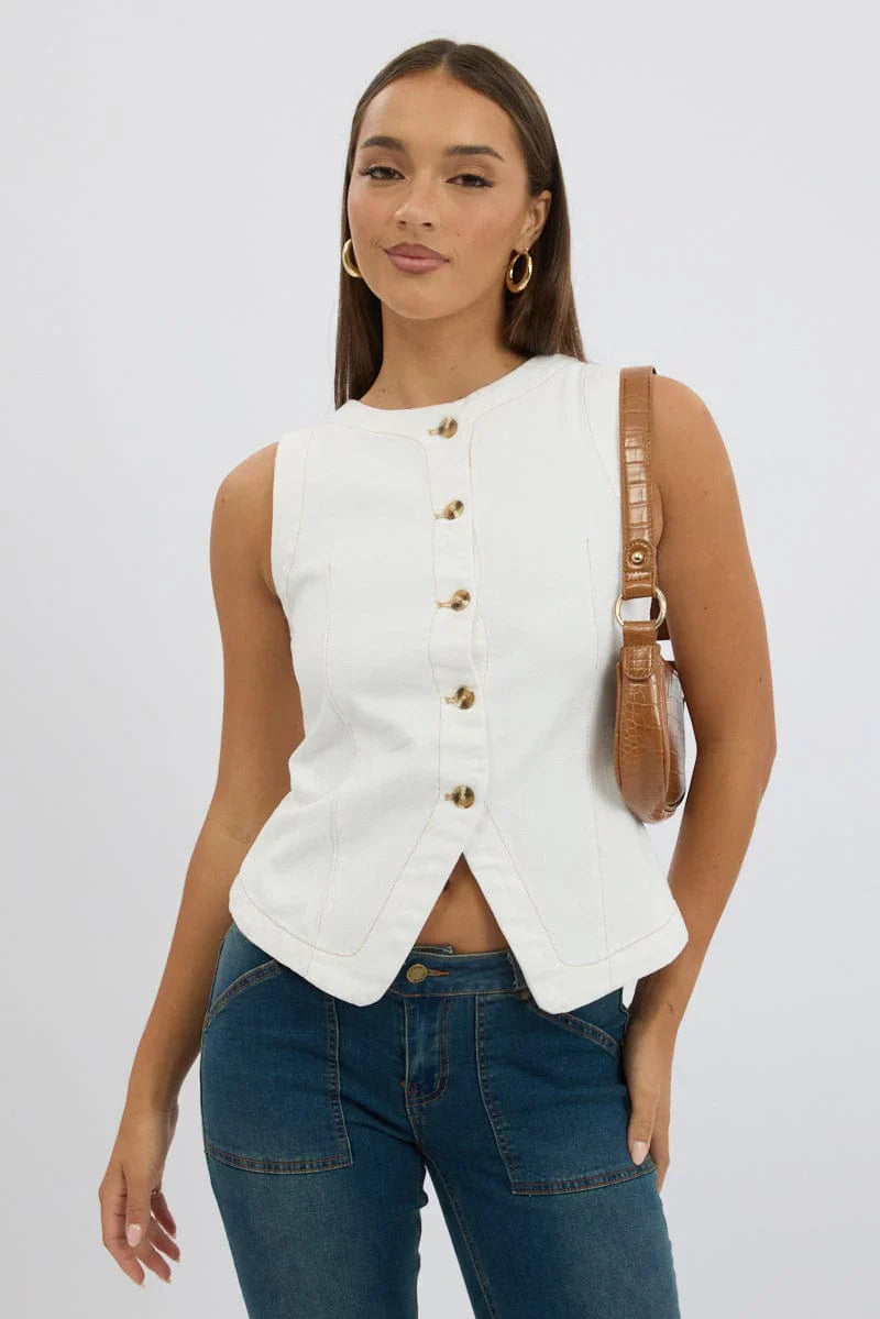 White High Neck Vest
