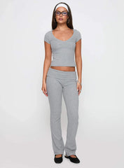 Lovely Day V Neck Top Grey Marle