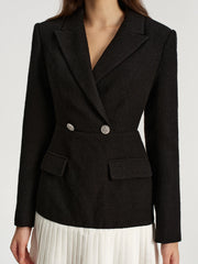 Tweed Double Breasted Pleated Hem Blazer Dress