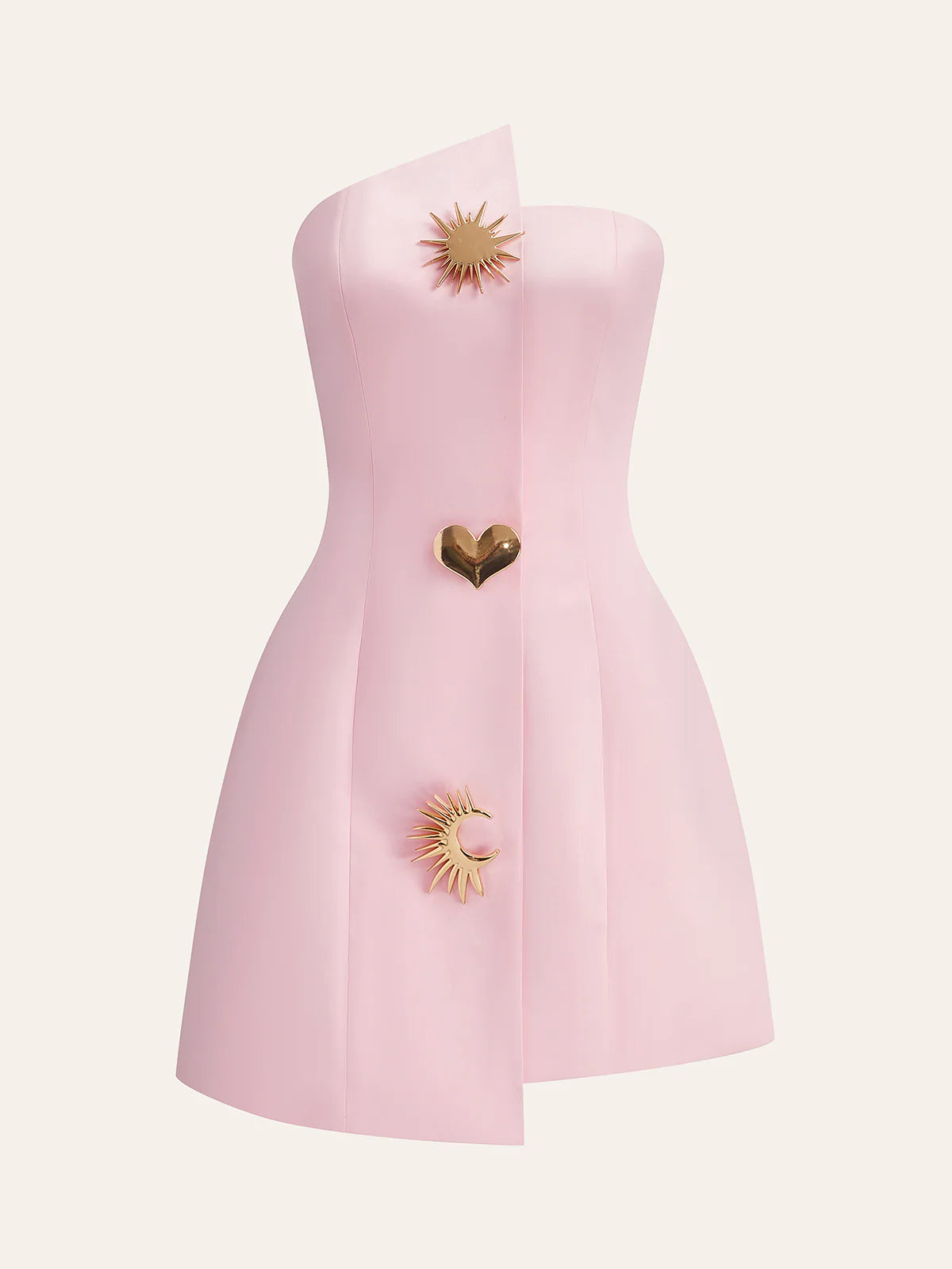 Satin Asymmetrical Embellished Strapless Dress