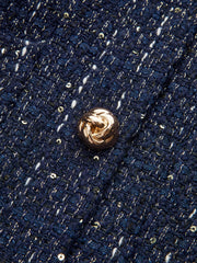 Pleated Hem Panel Tweed Belted Mini Dress