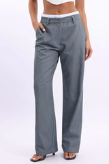 Grey Tailored Pants Boxer Wide Leg