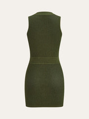 Sleeveless Textured Buttoned Fitted Sweater Dress