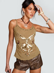 Start Of Summer Sequin Top Brown