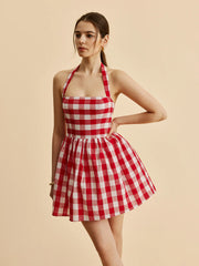 Plaid Halter Flare Dress