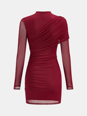 Semi-Sheer Mesh Ruched Mini Dress