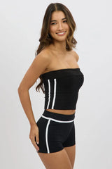 Black Bandeau Top Side Stripe Fold Over