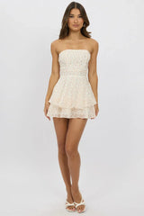 Orange Floral Strapless Dress Mini