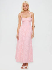 Fransiska Burnout Halter Maxi Dress Pink