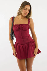 Red Playsuit Square Neck Drop Waist