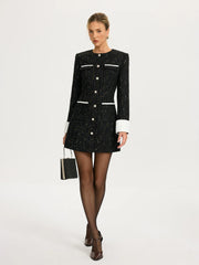 Contrast Cuff Tweed Mini Dress