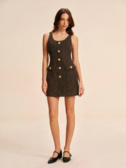 Tweed Buttoned Sleeveless Dress