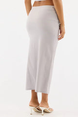 Grey Gathered Midi Skirt High Rise Bengaline Split