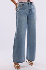 Denim Wide Leg Jeans Mid Rise